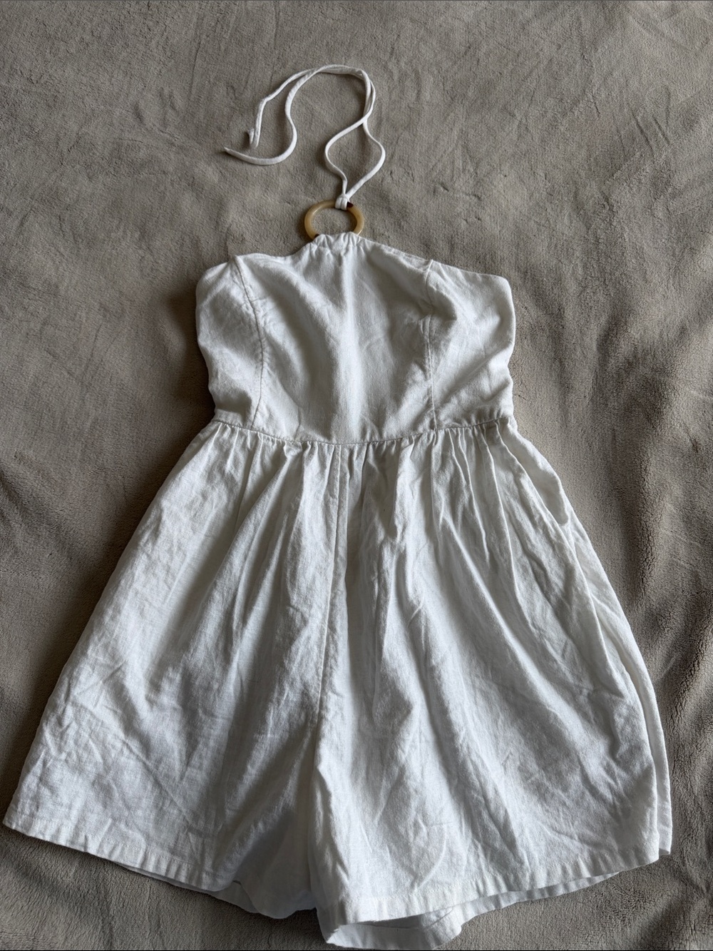Old Navy White Halter Romper with Wooden Ring